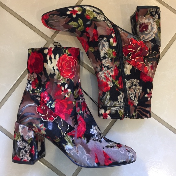 red floral boots